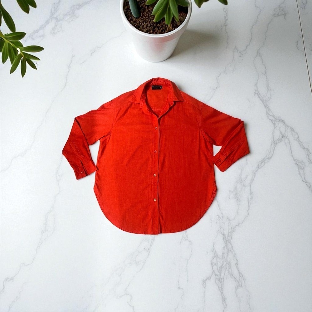 ASOS DESIGN Womens Orange Linen Blend Button Down Long Sleeve Shirt Top Size‎ 2